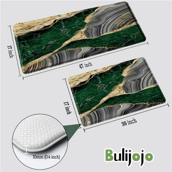 Green Marble Anti Fatigue Kitchen Mat Set Cushioned Waterproof Floor Runner - Picture 4 of 7